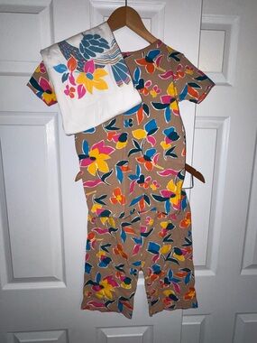 Carter's Floral Short-Sleeve 3 PiecePJ Set in Tan with Multicolor Blooms Size 14